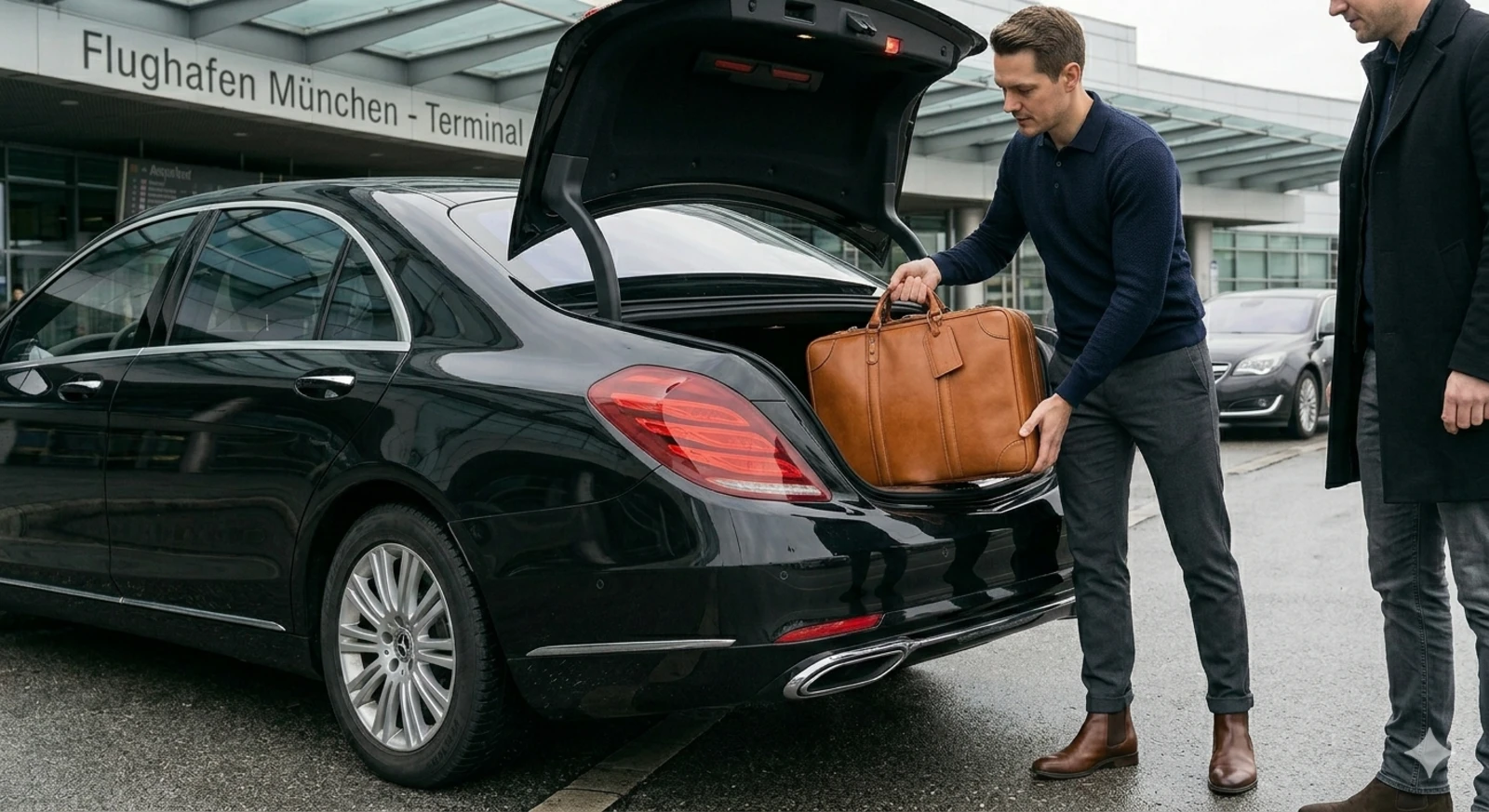 Corporate airport transfer Augsburg with driver pickup at Munich Airport terminal